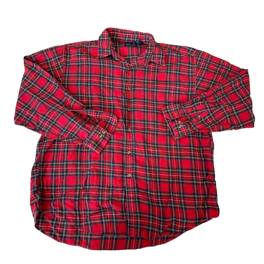 LANDS' END Men's Flannel Button Up Shirt Size XL In Red Multi